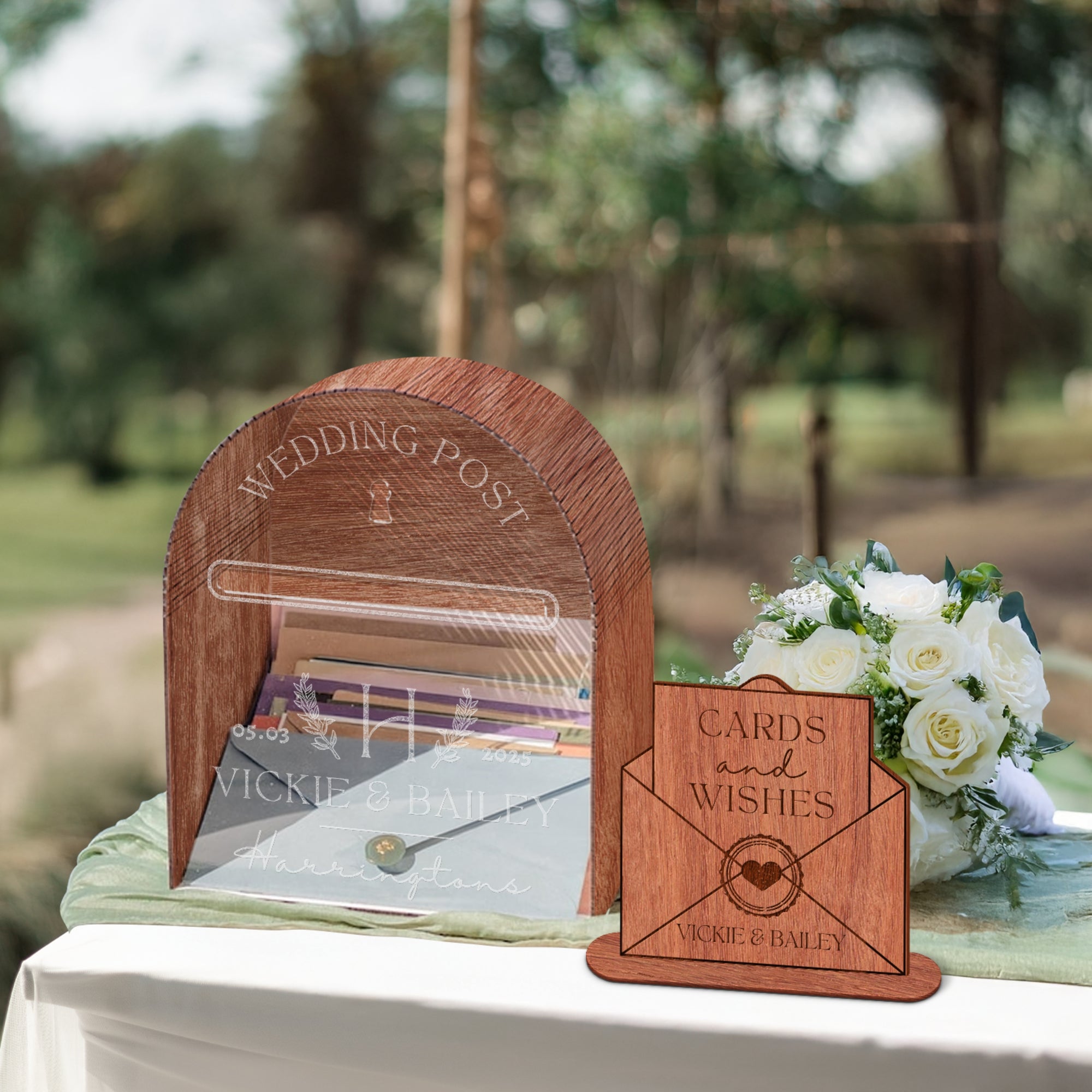 Custom Wood Acrylic Arch Mail Post Wishing Well Box &amp; Sign, Personalised Name Date Money, Envelope, Card Boxes, Wedding Memory Keepsake Gift