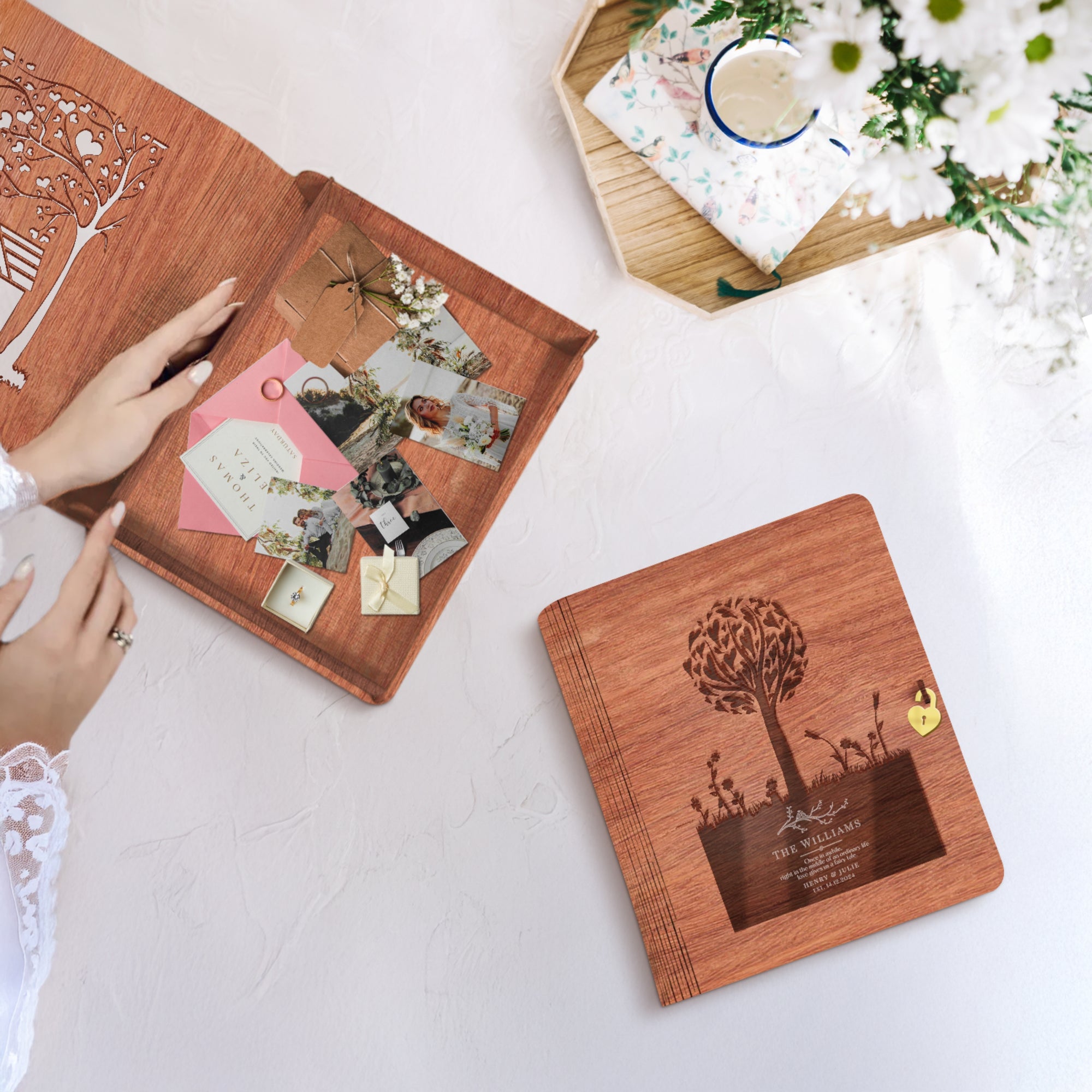 Custom Laser Cut Wooden Book Box, Personalised Wedding Favours, Birthday Keepsake Chest Photo Storage, Christmas, Engagement, Corporate Gift