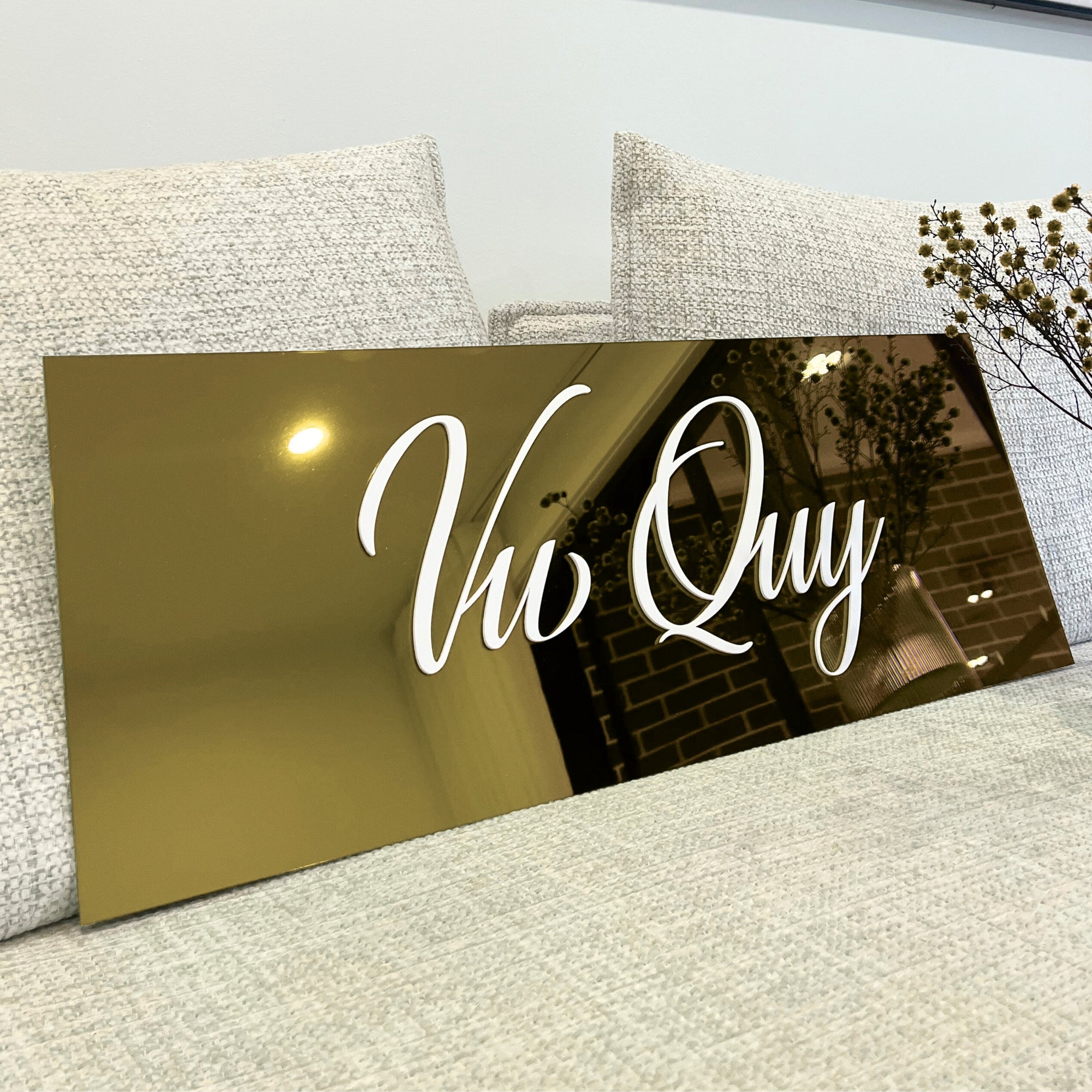 Custom Made Acrylic Mirror 3D Double Layer Vu Quy Sign, Personalised Wedding Couple Name & Date Plaque Vietnamese Tea Ceremony Signage Decor