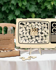 Custom Made Laser Cut Plywood & Acrylic Retro TV Wedding Chips Drop Box, Rustic Personalised Guest Book Alternative, Stationery Table Decor