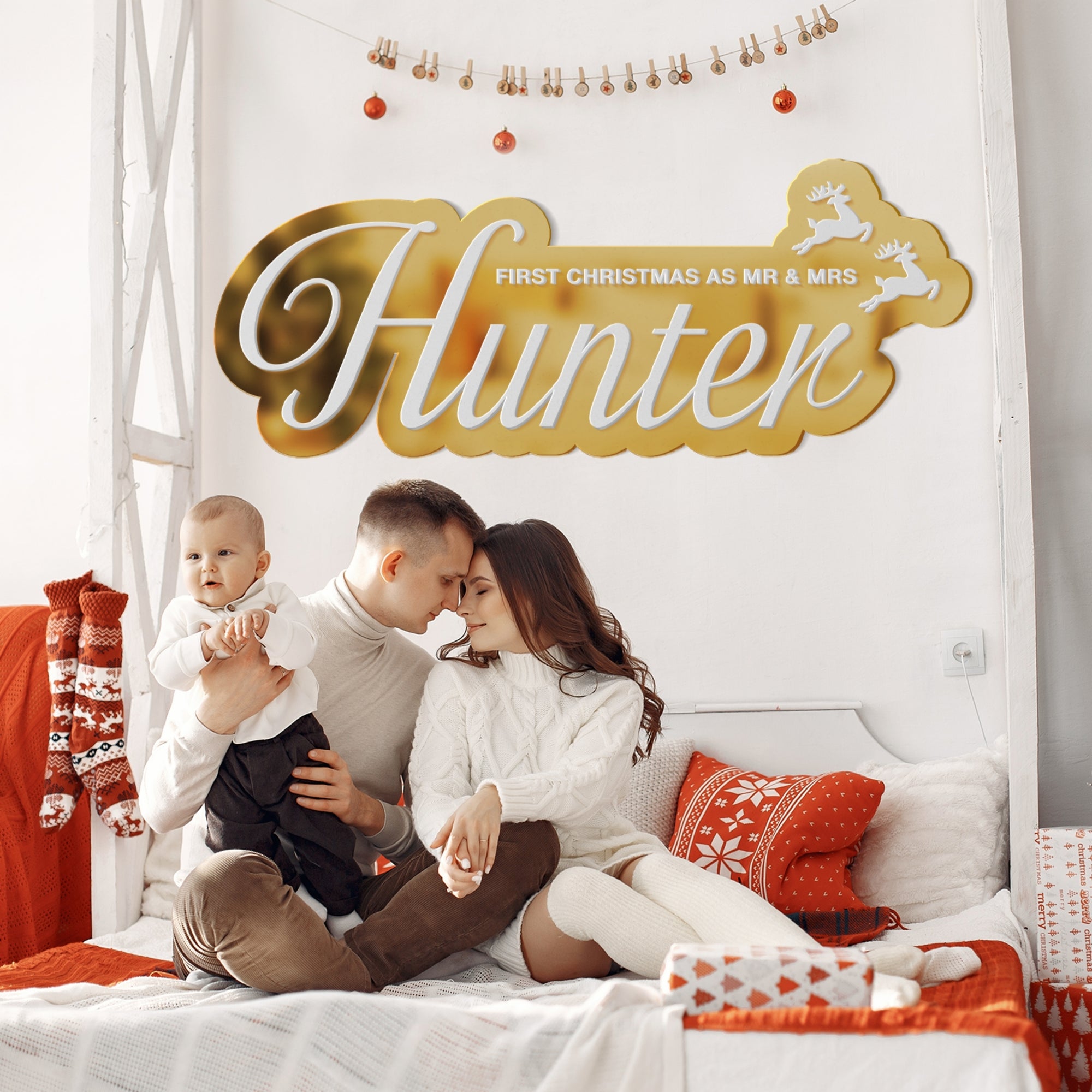 Custom Made Acrylic Double Layers Merry Christmas Family Name Sign, Personalised New Year Signage, Party Event Wall Backdrop, Festive Decor