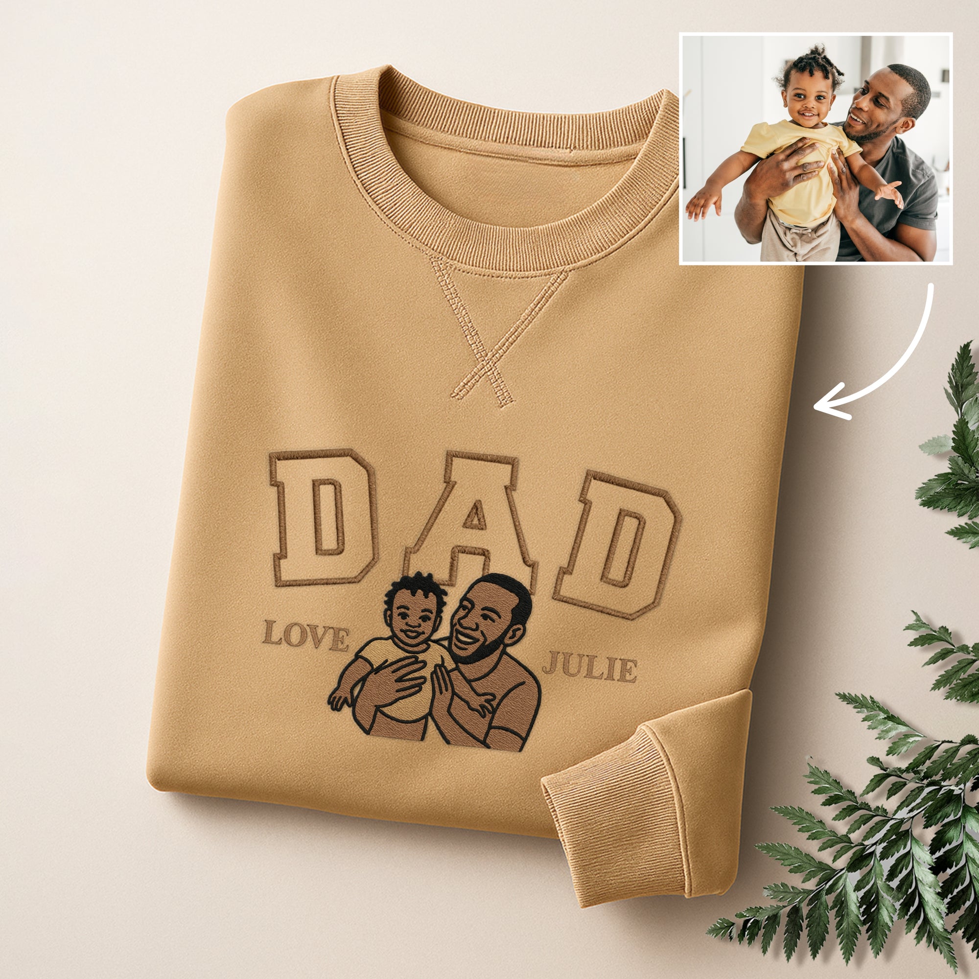 Custom Photo Embroidered Dad Sweatshirt, Personalised Family Portrait Jumper, Oversized Crewneck Name Embroidery, Father&#39;s Day, Gift for Him
