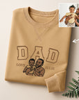 Custom Photo Embroidered Dad Sweatshirt, Personalised Family Portrait Jumper, Oversized Crewneck Name Embroidery, Father's Day, Gift for Him