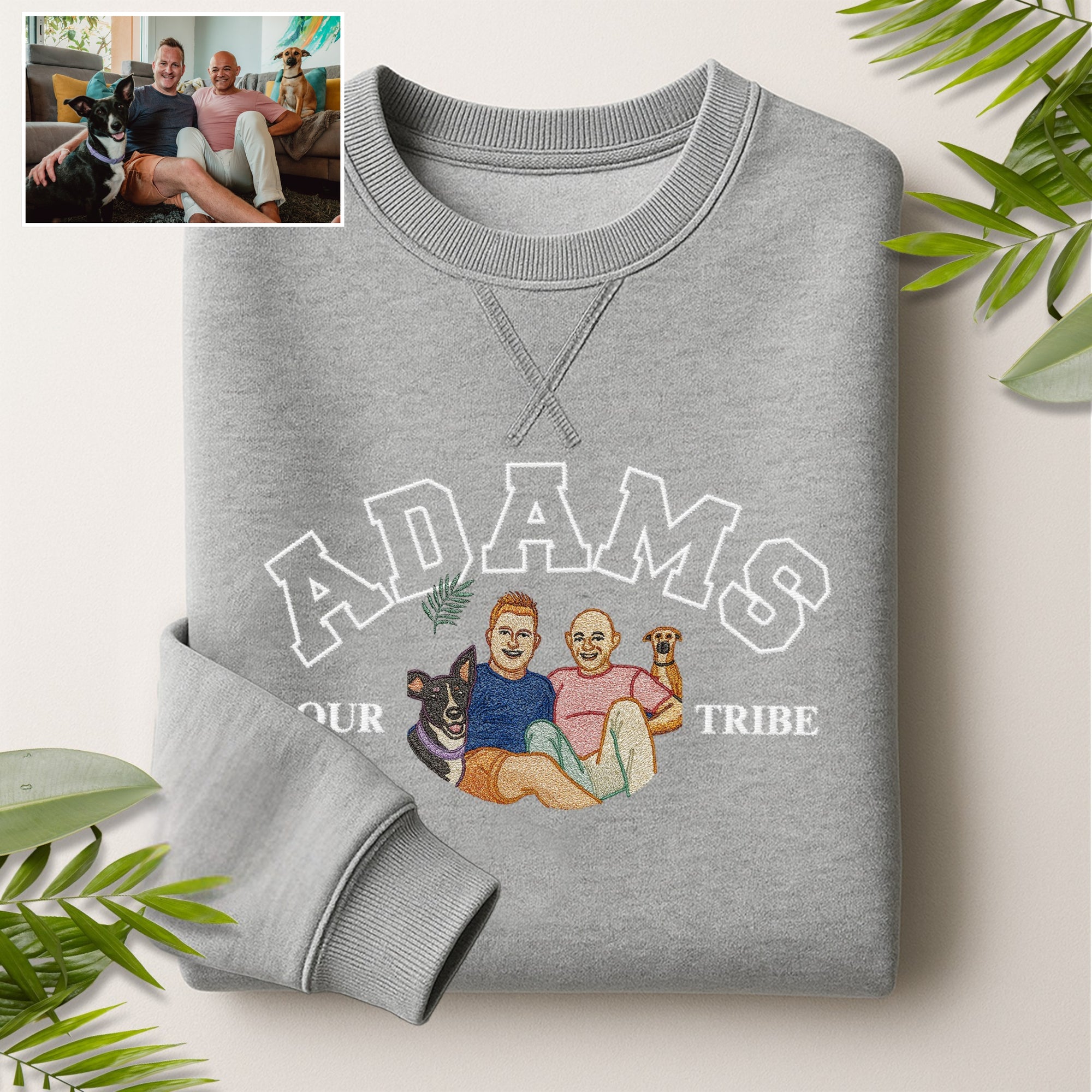 Custom Photo Embroidered Family Sweatshirt, Personalised Portrait Crewneck Jumper Oversize The Crew Name Embroidery, Christmas Birthday Gift