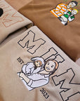 Custom Photo Embroidered Mum Sweatshirt, Personalised Family Portrait Jumper, Oversized Crewneck Name Embroidery, Mother's Day, Gift for Mom