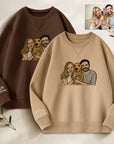 Custom Photo Embroidered Unisex Beige & Brown Sweatshirt, Personalised Pet, Couple, Family Portrait Jumper, Unisex Oversized Crewneck Name Embroidery Gift
