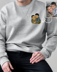 Custom Photo Embroidered Unisex Beige & Brown Sweatshirt, Personalised Pet, Couple, Family Portrait Jumper, Unisex Oversized Crewneck Name Embroidery Gift