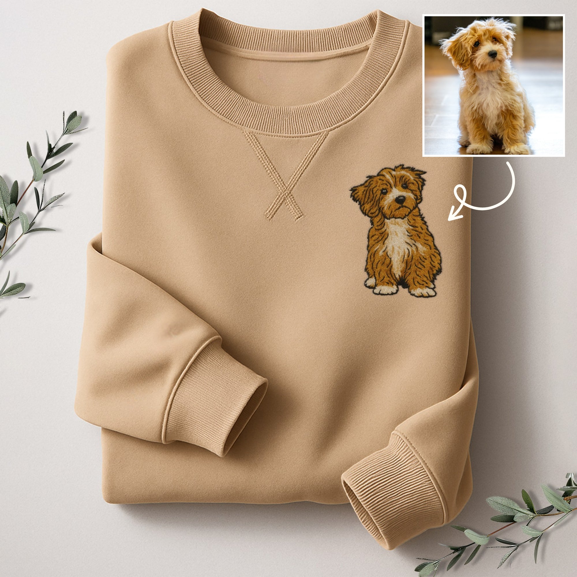Custom Photo Embroidered Unisex Sweatshirt, Personalised Pet, Couple, Family Portrait Jumper, Unisex Oversized Crewneck Name Embroidery Gift