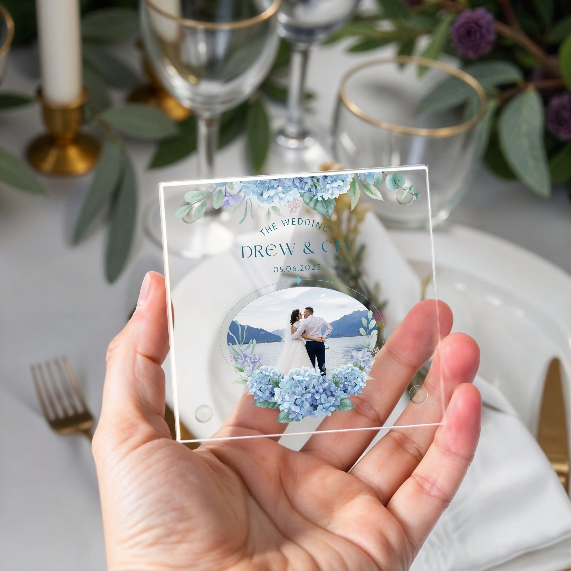 Custom Photo Glass Square Coaster, Personalised UV Print Name Drink Mat, Wedding Favours, Anniversary, Housewarming Birthday/ Corporate Gift