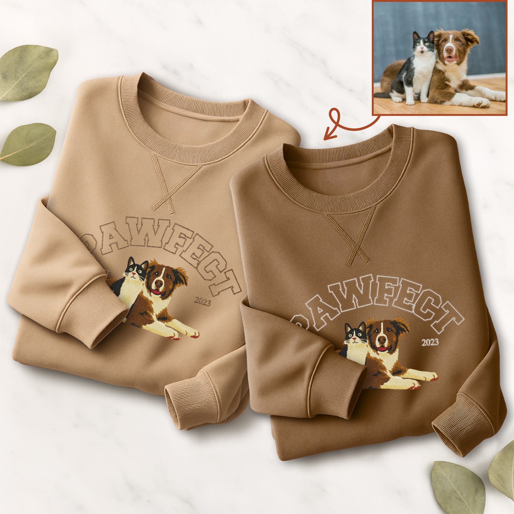 Custom Photo &amp; Name Embroidered Pet Sweatshirt, Personalised Crewneck Jumper Oversize Dog, Cat Portrait Embroidery, Christmas Birthday Gift
