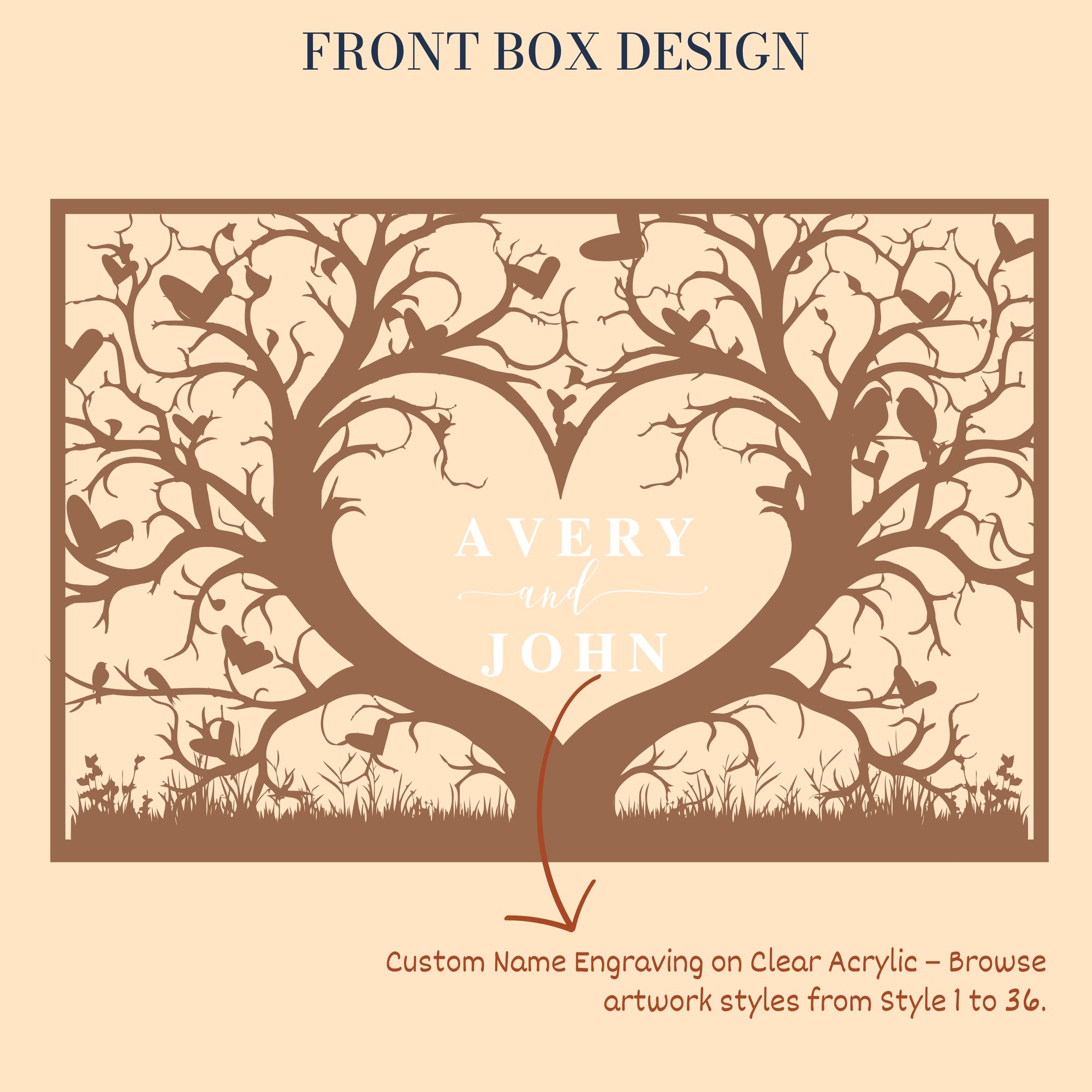 Custom Plywood Acrylic Family Tree Wishing Well Box &amp; Sign, Personalised Name Date Money, Envelope, Card Boxes, Wedding Memory Keepsake Gift