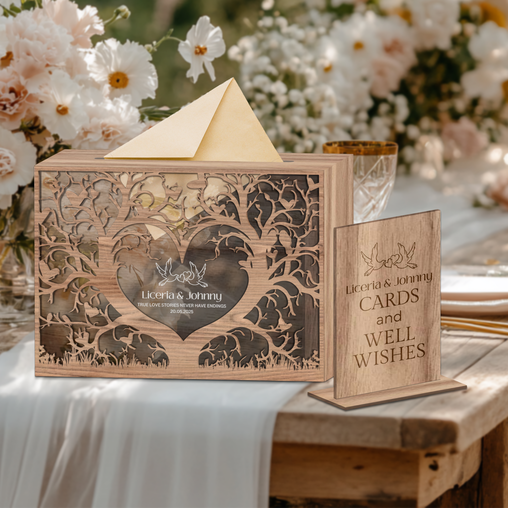 Custom Plywood Acrylic Family Tree Wishing Well Box & Sign, Personalised Name Date Money, Envelope, Card Boxes, Wedding Memory Keepsake Gift