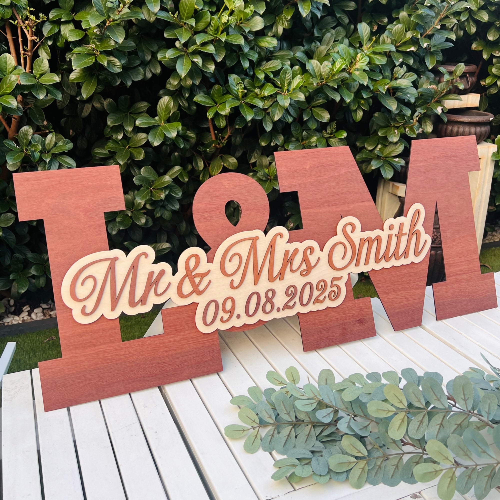 Custom 3D Triple Layer Wooden Initials Wedding Sign, Personalised Guest Book Alternative, Reception Party Welcome Decor Anniversary Keepsake