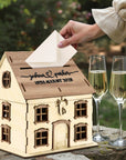Custom Wooden House Wedding Post Box & 3D Acrylic Text, Personalised Rustic Wishing Well Holder, Money Storage, Envelope Card Trinket, Gift