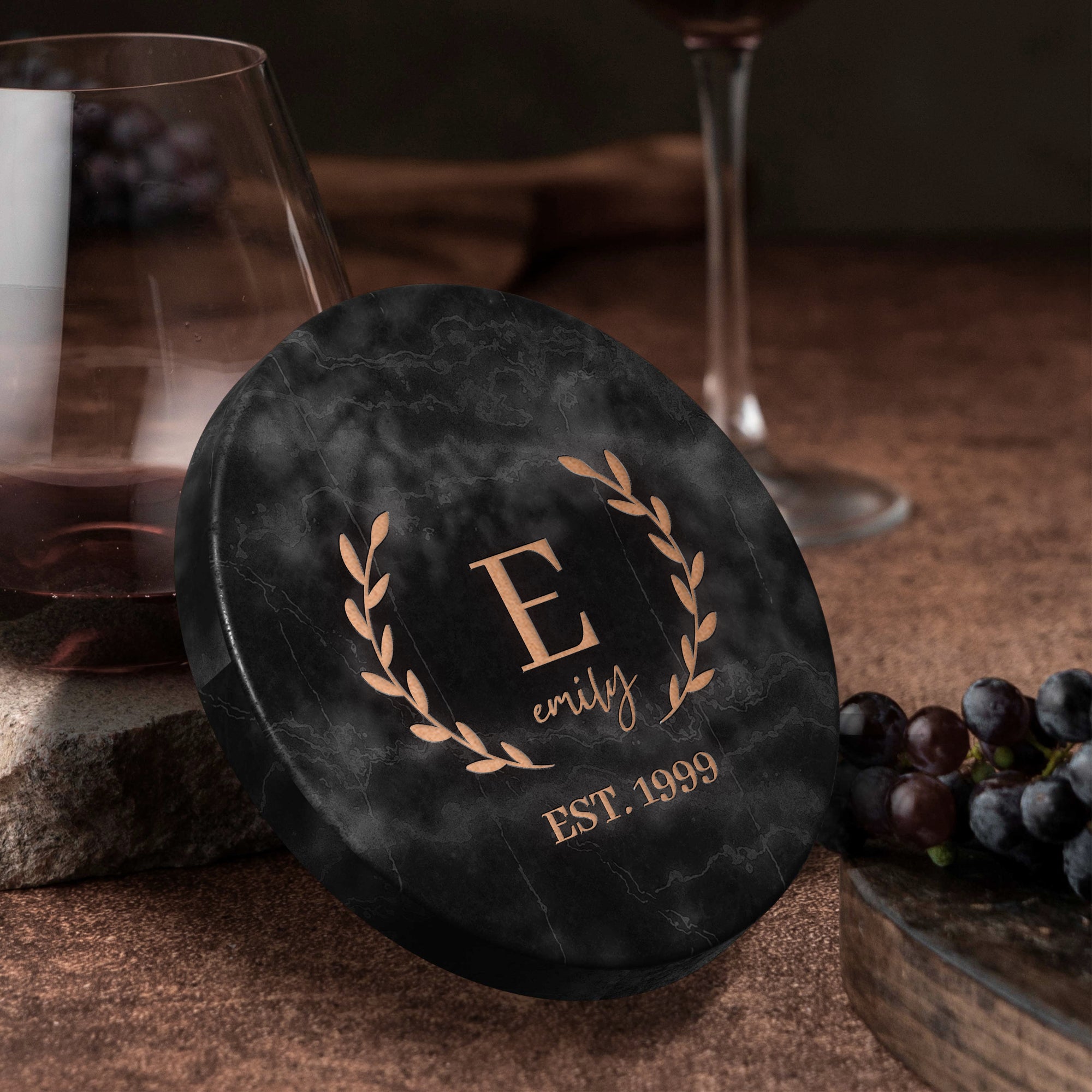 Engraved Metallic Paint Marble Coaster, Personalised Drink Mat, Wedding Favour/ Anniversary / Housewarming/ Birthday/Teacher/ Corporate Gift