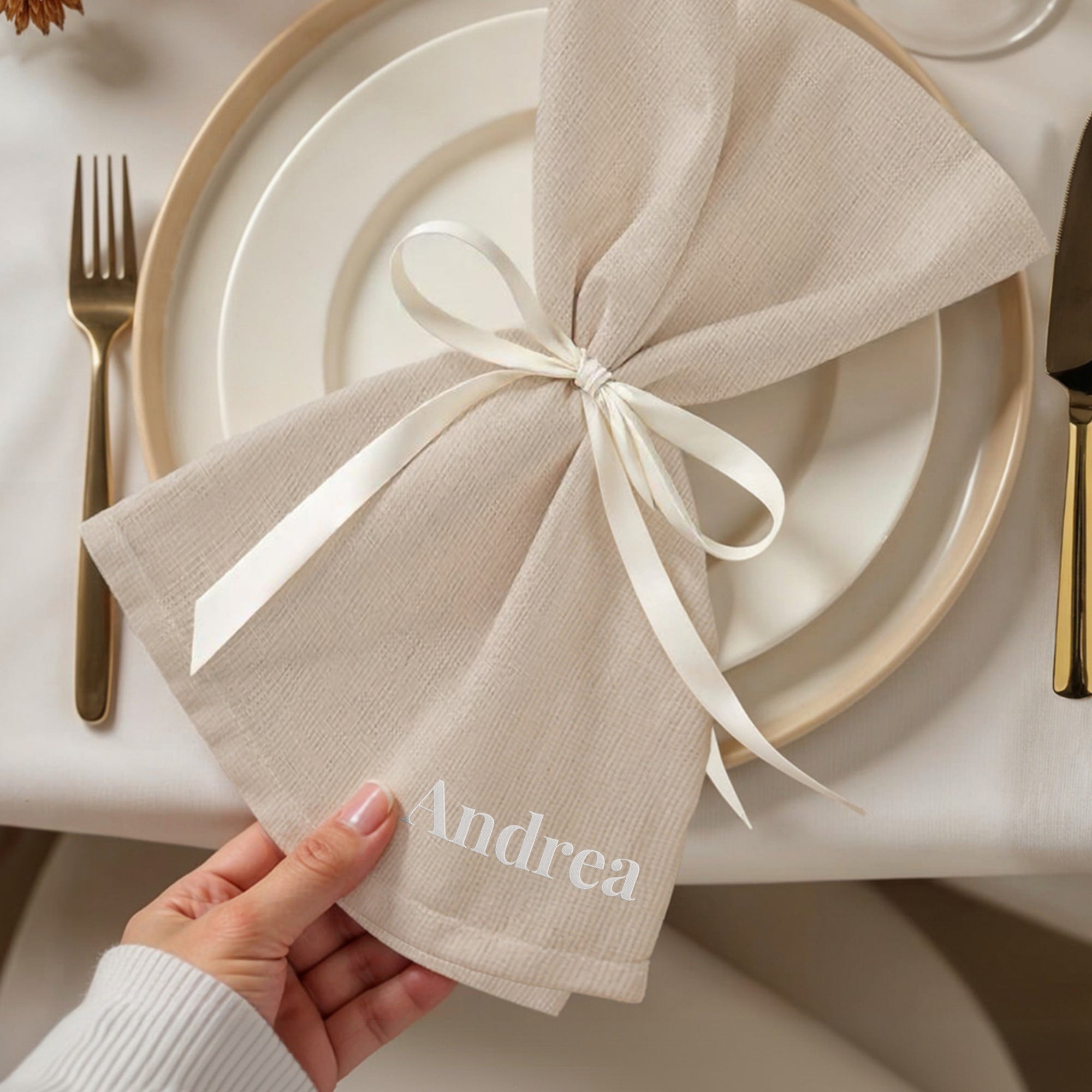 Custom Embroidered Linen Cloth Napkin, Personalised Guest Table Name Place Towel Logo Handkerchief Embroidery Wedding Favor Anniversary Gift