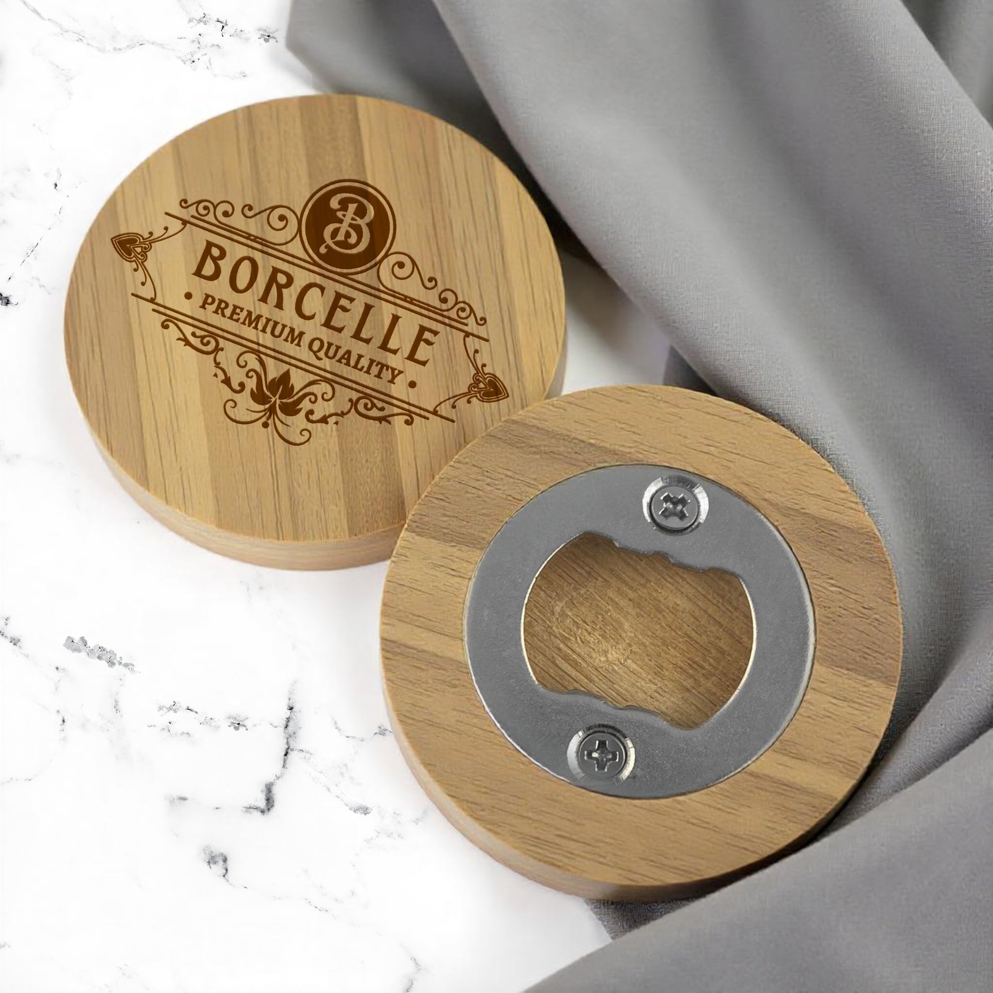 Custom Engraved Bamboo Magnetic Fridge Opener, Personalised Logo Wooden Drink Mat/ Coaster, Wedding Favour/ Housewarming Xmas Corporate Gift