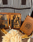 Personalised Unisex Tan Leatherette Travel Manicure & Pedicure Kit - 26 Pieces Set