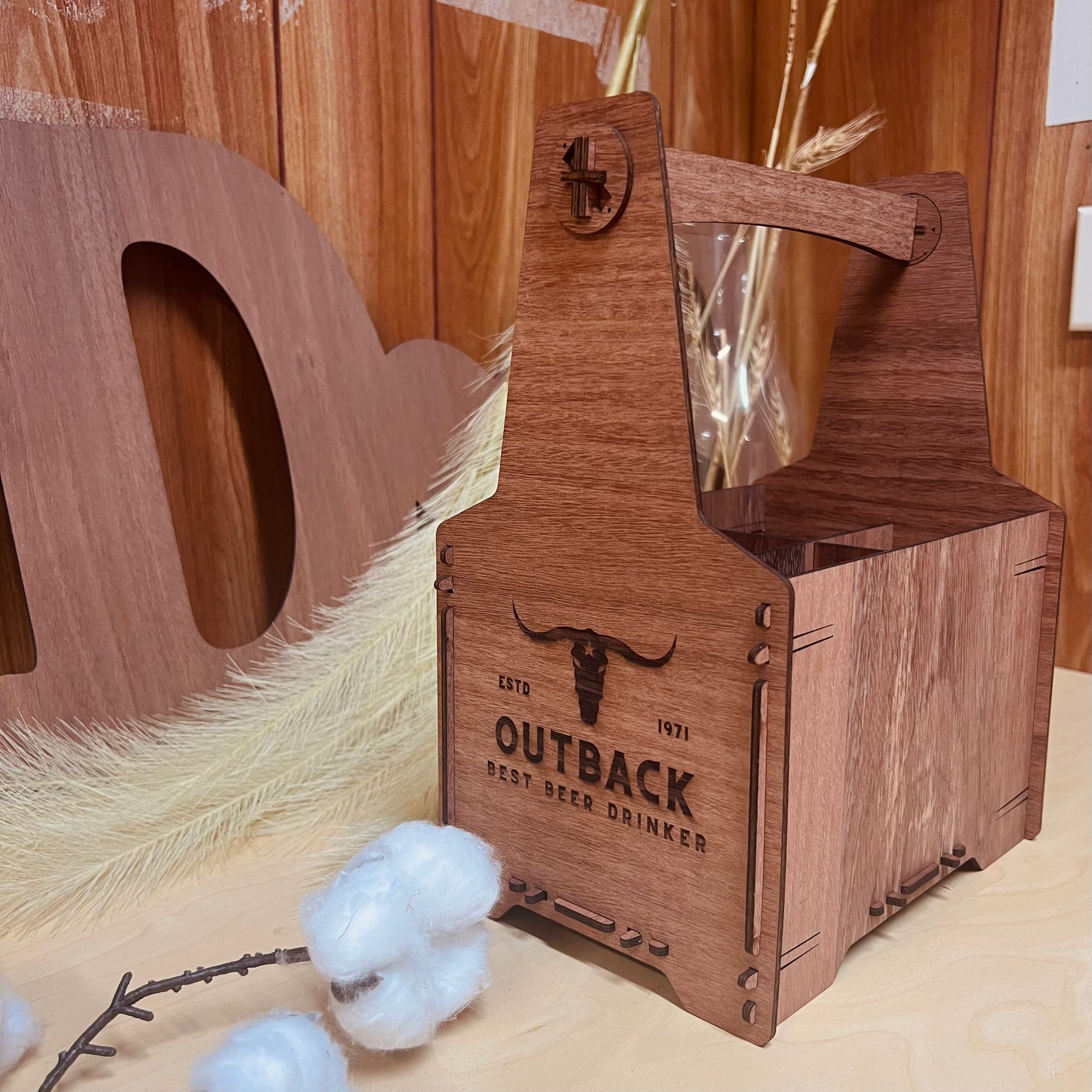 Custom Made Laser Cut &amp; Engraved Wooden 6 Pack Beer Carrier, Personalised Wooden Name/ Logo Bottle Caddy Box, Father&#39;s Day, Groomsmen Gift for Him