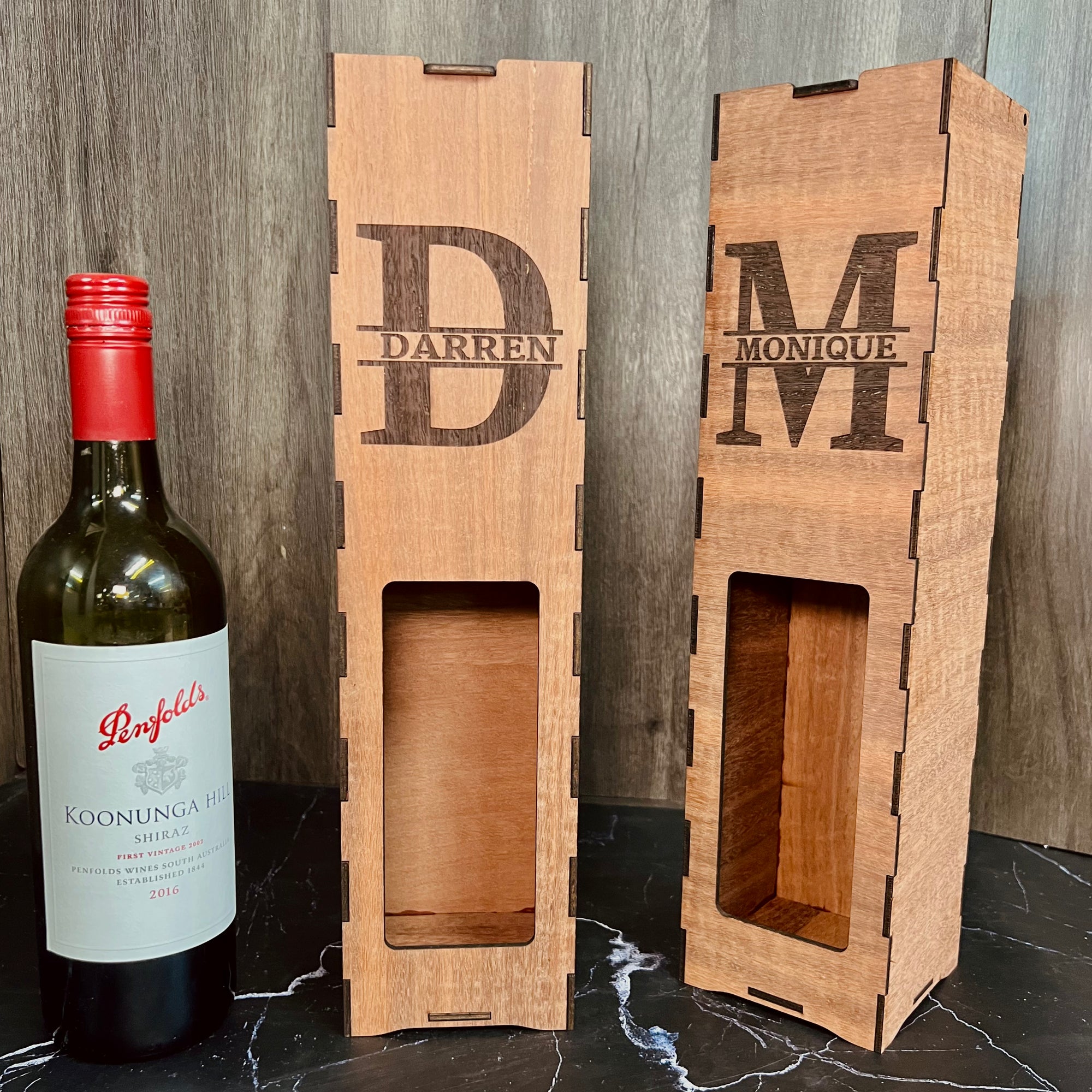 Custom Made Laser Cut & Engraved Wooden Wine Box, Personalised Plywood/ MDF Name/ Logo Wedding, Birthday, Corporate Wine Bottle Display Gift Boxes