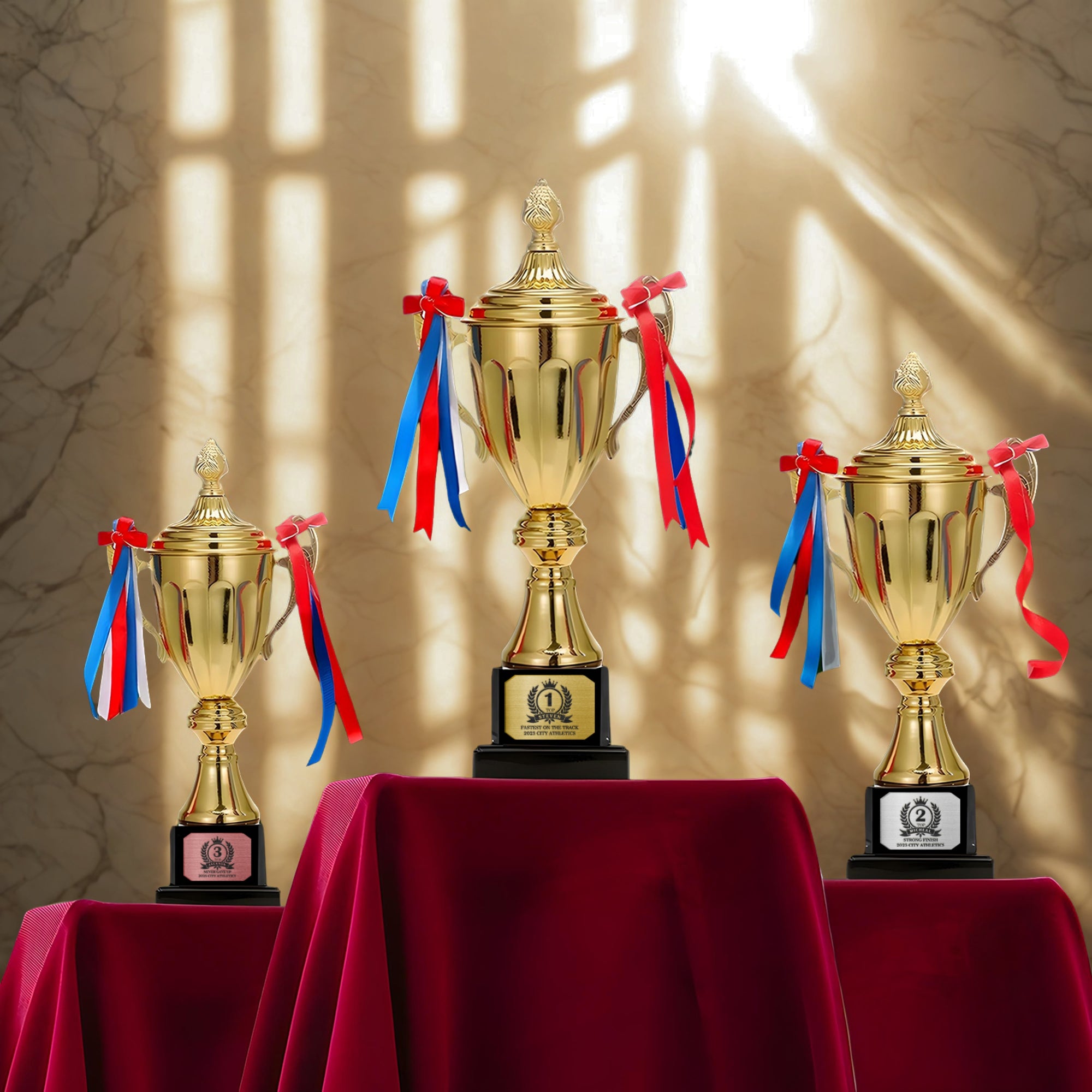 Metal Golden Trophy Cup &amp; Custom Engraved Plaque, Personalised Award Winner, Sport, Staff, Teacher, Employee, Dad Celebration Gift Keepsake