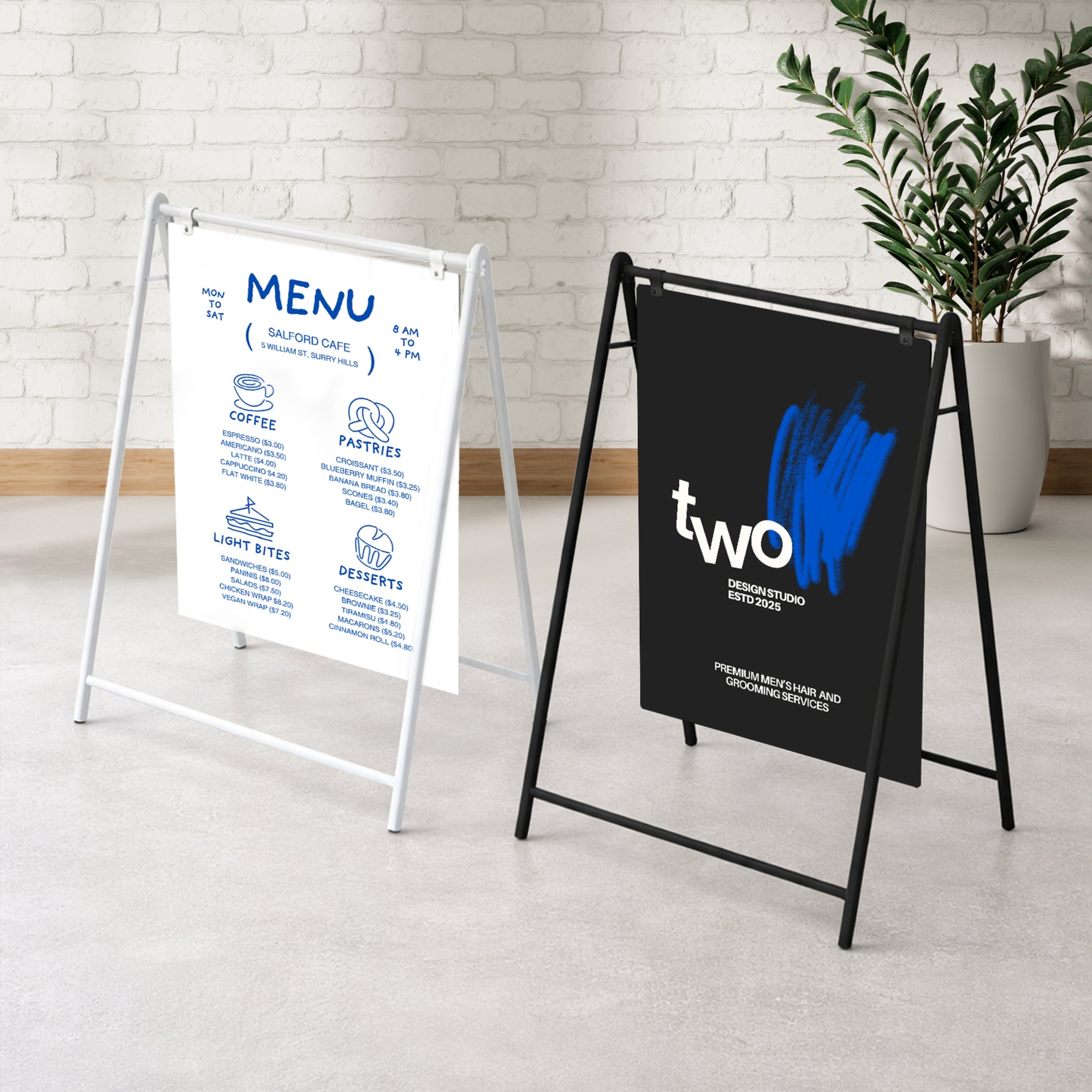 Metal Swing A-Frame &amp; Custom UV Print Aluminum A1 Panel, Outdoor Sidewalk Direction Footpath Retail Cafe, Restaurant Business Advertise Sign