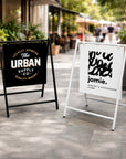 Metal Swing A-Frame & Custom UV Print Aluminum Panel, Outdoor Sidewalk Direction, Footpath Retail, Cafe, Restaurant, Business Advertise Sign