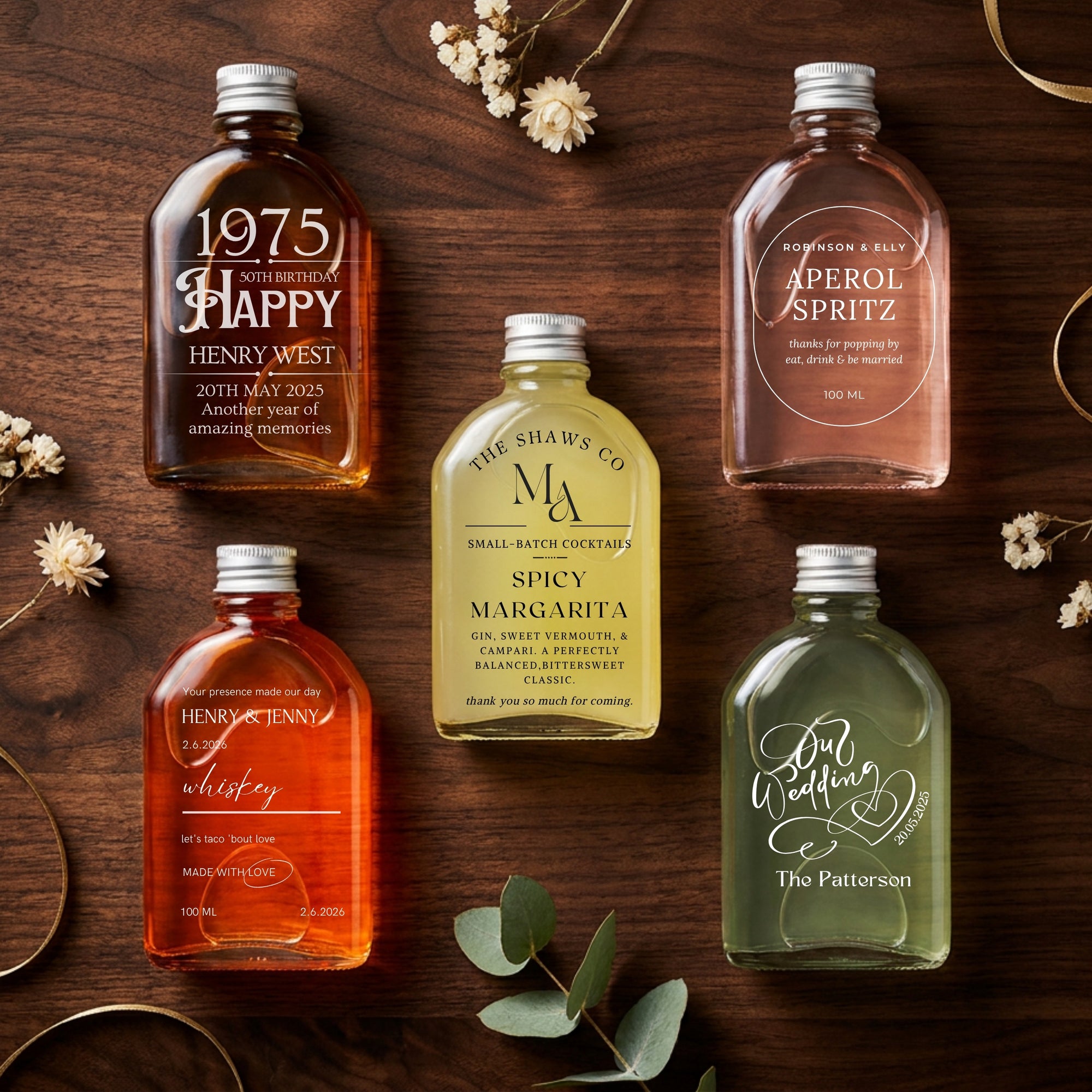 Personalised 100ml Square Arch Glass Mini Bottles, Custom Print Cocktai Shot Bonbonniere, Wedding Favour Groomsmen Bridesmaid Corporate Gift