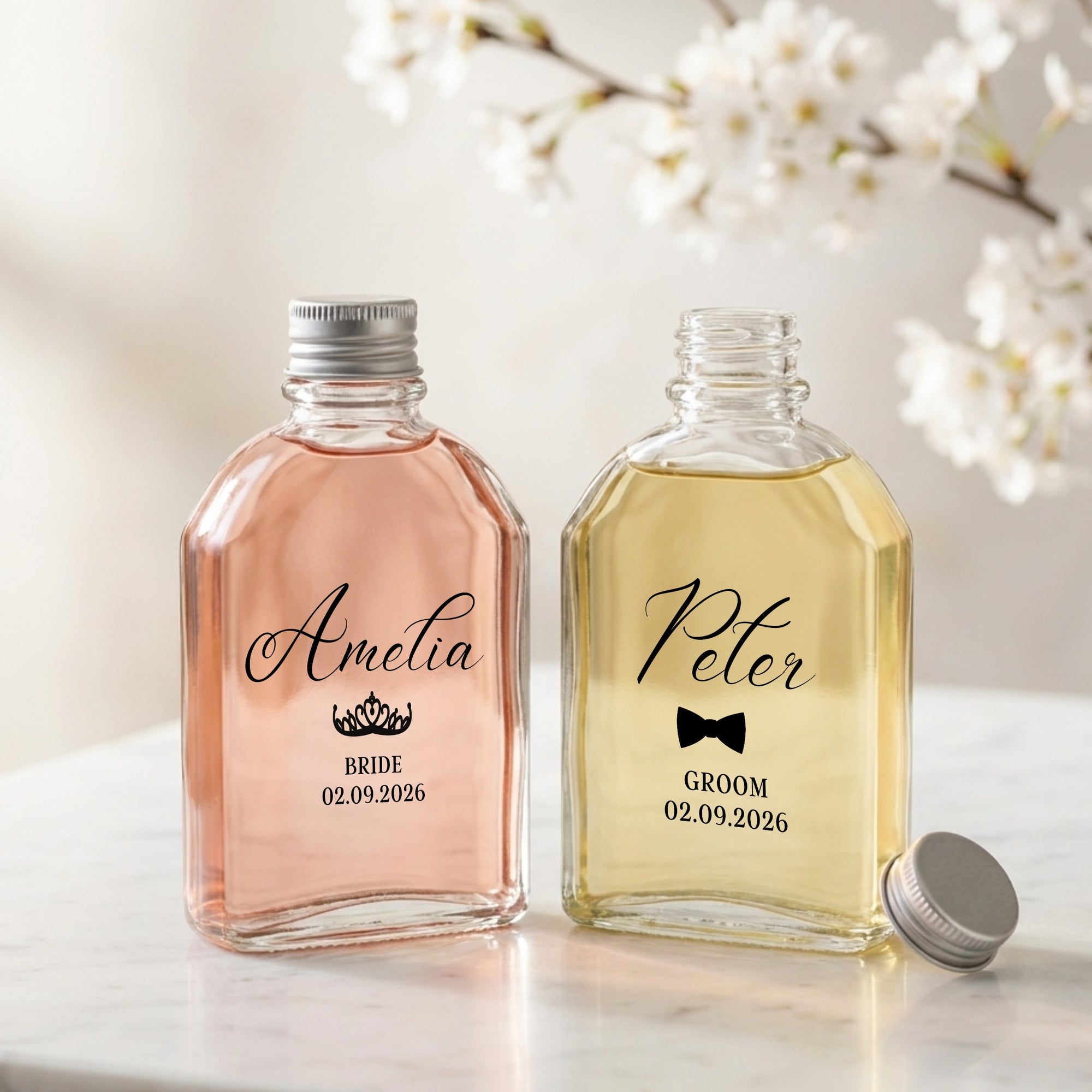 Personalised 100ml Square Arch Glass Mini Bottles, Custom Print Cocktai Shot Bonbonniere, Wedding Favour Groomsmen Bridesmaid Corporate Gift