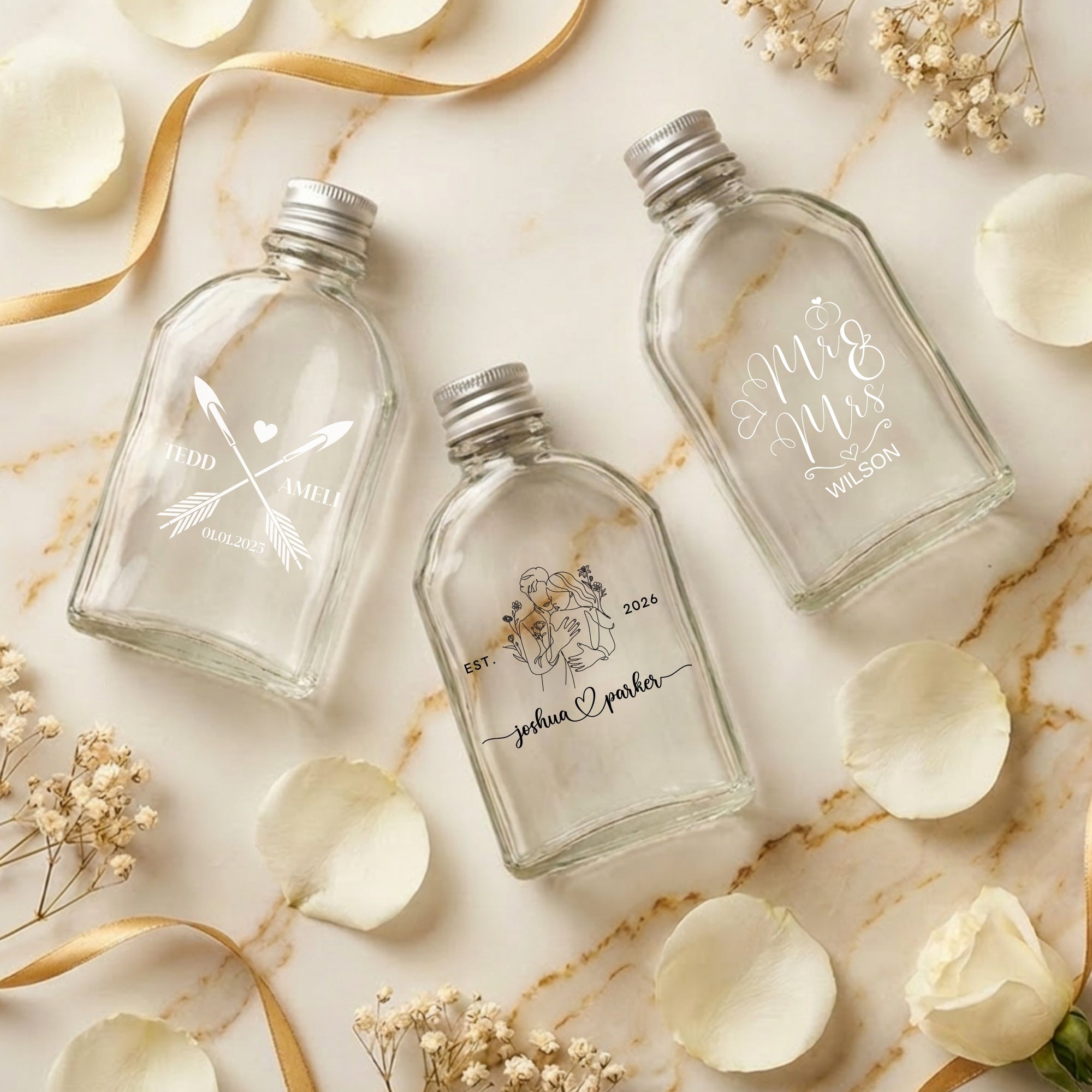 Personalised 100ml Square Arch Glass Mini Bottles, Custom Print Cocktai Shot Bonbonniere, Wedding Favour Groomsmen Bridesmaid Corporate Gift