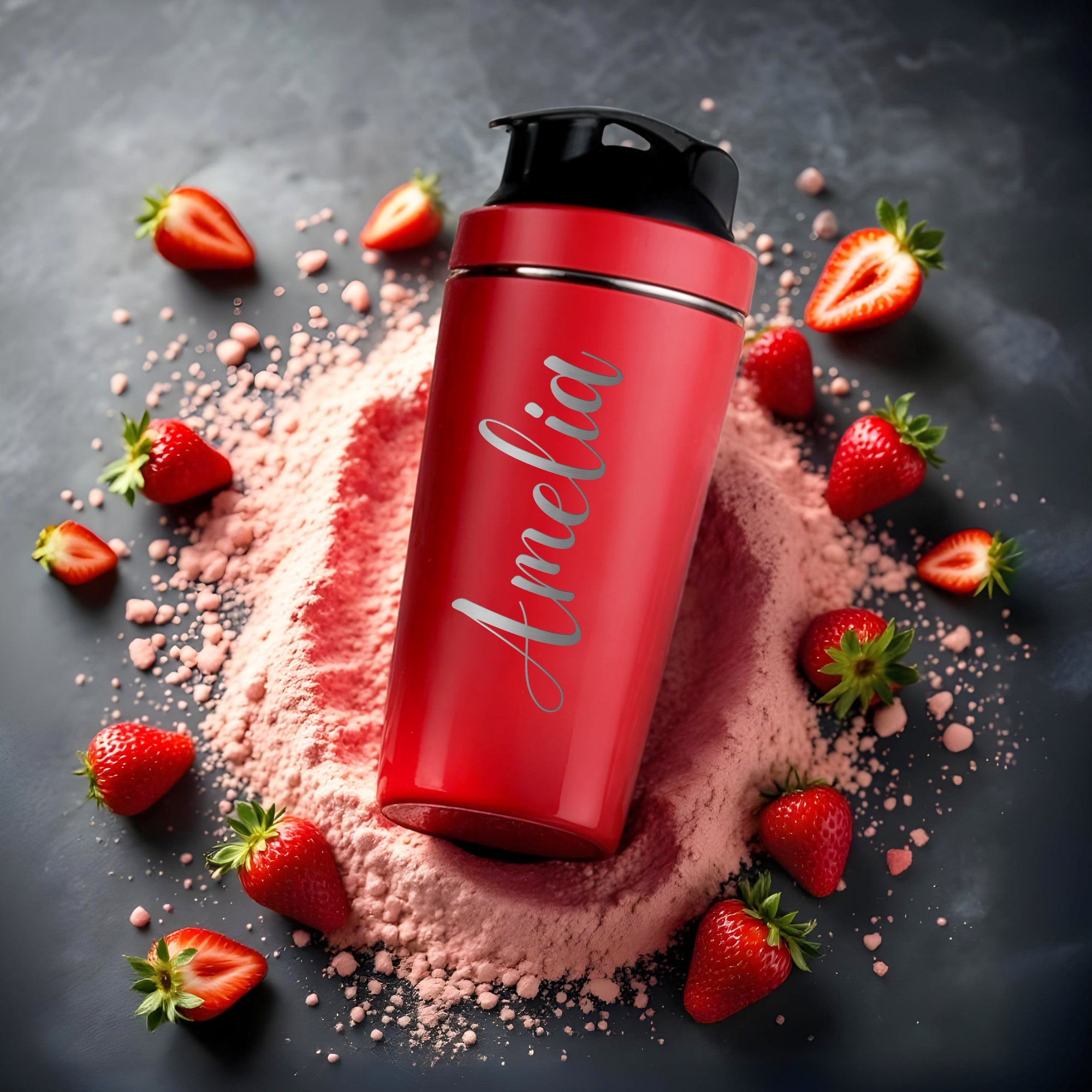 Personalised 25oz Insulated Protein Stainless Steel Shaker, Custom Engraved 750ml Gym Lover Matte Red Blender, Water Bottle, Work Out Dad Gift