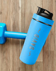 Personalised 25oz Insulated Protein Stainless Steel Shaker, Custom Engraved Logo 750ml Matt Blue Blender Bottle, Work Out Gym Lover Dad Gift
