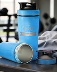 Personalised 25oz Insulated Protein Stainless Steel Shaker, Custom Engraved Logo 750ml Matt Blue Blender Bottle, Work Out Gym Lover Dad Gift