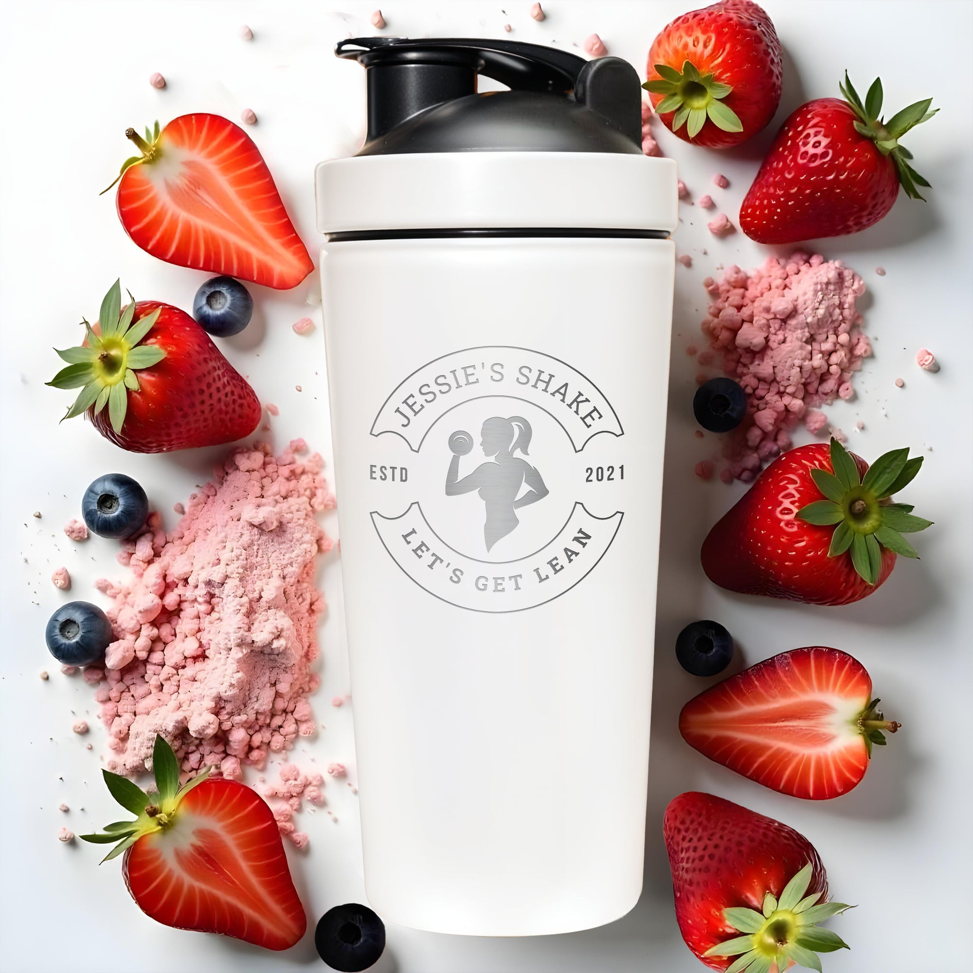 Personalised 25oz Insulated Protein Stainless Steel Shaker, Custom Engraved Logo 750ml Gym Lover Matt White Blender Bottle Work Out Mom Gift