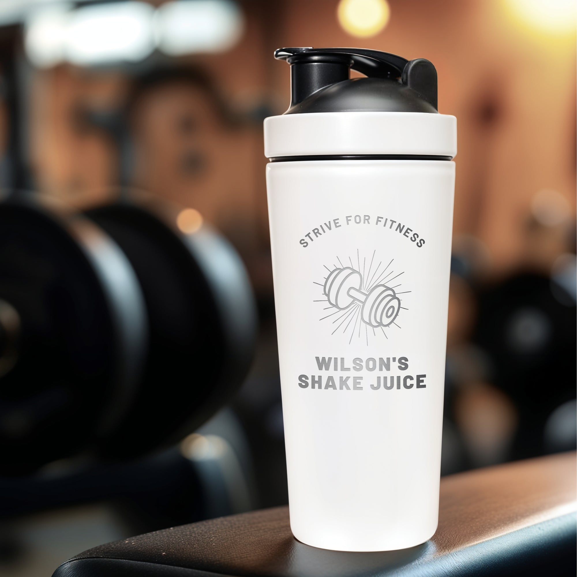 Personalised 25oz Insulated Protein Stainless Steel Shaker, Custom Engraved Logo 750ml Gym Lover Matt White Blender Bottle Work Out Mom Gift