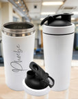 Personalised 25oz Insulated Protein Stainless Steel Shaker, Custom Engraved Logo 750ml Gym Lover Matt White Blender Bottle Work Out Mom Gift