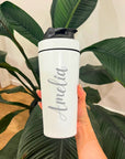 Personalised 25oz Insulated Protein Stainless Steel Shaker, Custom Engraved Logo 750ml Gym Lover Matt White Blender Bottle Work Out Mom Gift