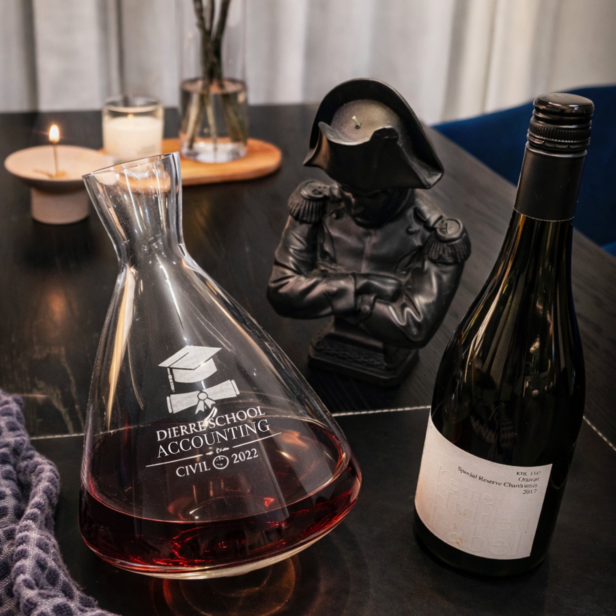 Personalised 2L Rolling Wine Carafe, Custom Engraved Glass Decanter, Wedding/ Groomsmen Anniversaries/ Housewarming Birthday Corporate Gift