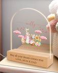 Personalised 3D Bunny Kid LED Night Light, Custom Baby Name & Rabbit Wood Acrylic Print Table Lamp, First Birthday, Nursery, Kid Easter Gift