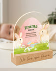 Personalised 3D Bunny Kid LED Night Light, Custom Baby Name & Rabbit Wood Acrylic Print Table Lamp, First Birthday, Nursery, Kid Easter Gift
