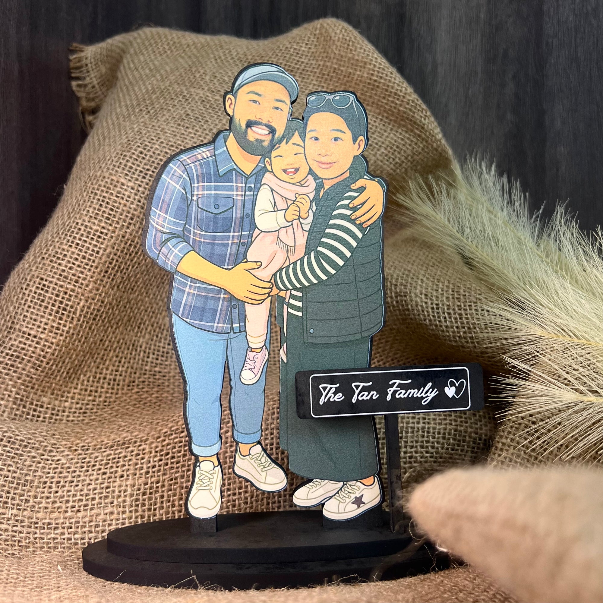 Personalised 3D Wooden Cartoon Family Figurine Display, Custom Print Photo Portrait Caricature Home Decor, Birthday, Anniversary, Xmas Gift