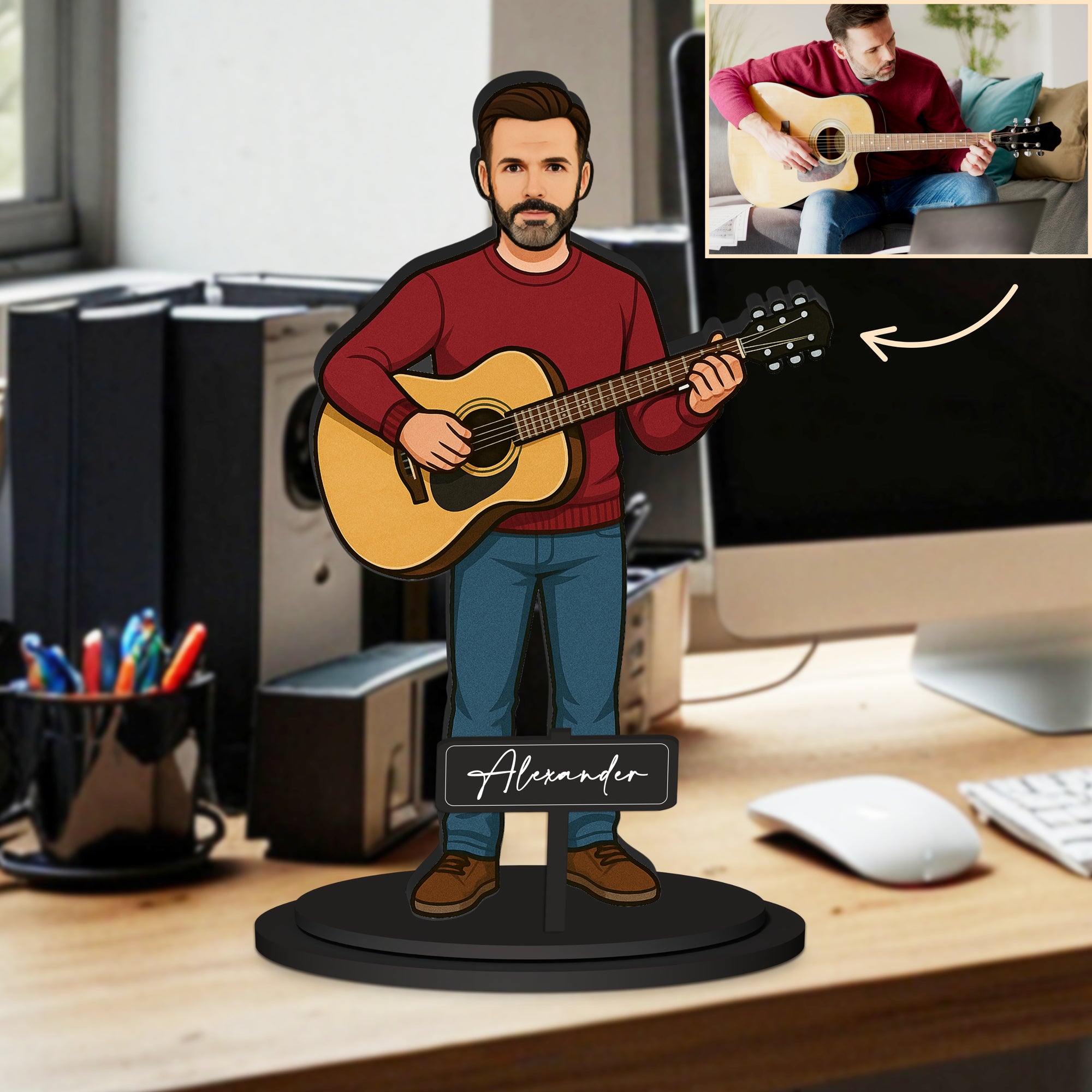 Personalised 3D Wooden Cartoon Profession Figurine Display, Custom Print Photo Portrait Hobby Caricature Home Decor, New Job, Christmas Gift