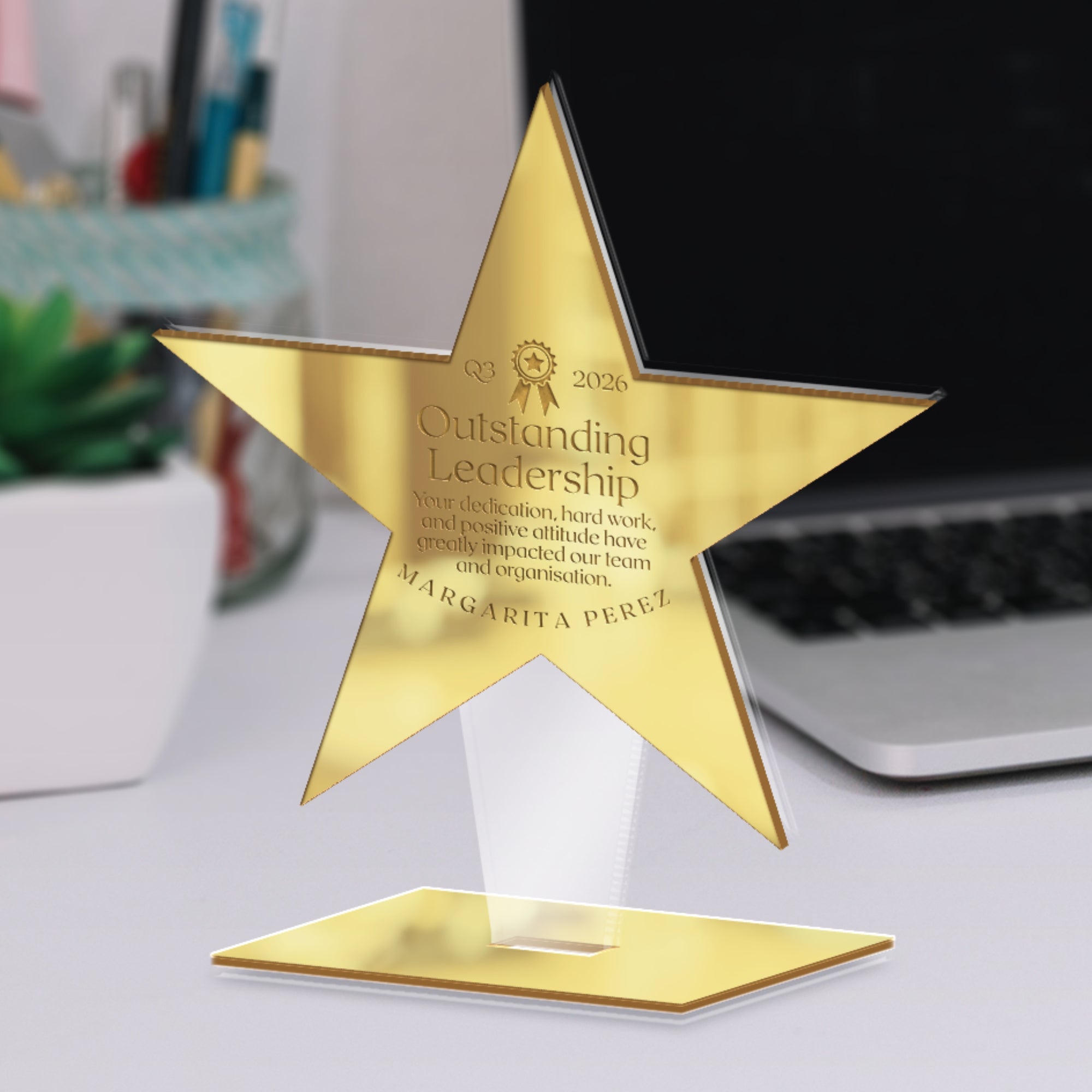 Personalised 3D Star Award Plaque/ Custom Engraved Acrylic School Graduate Teacher Trophy, Sport Coach, Mentor Keepsake, Xmas Corporate Gift
