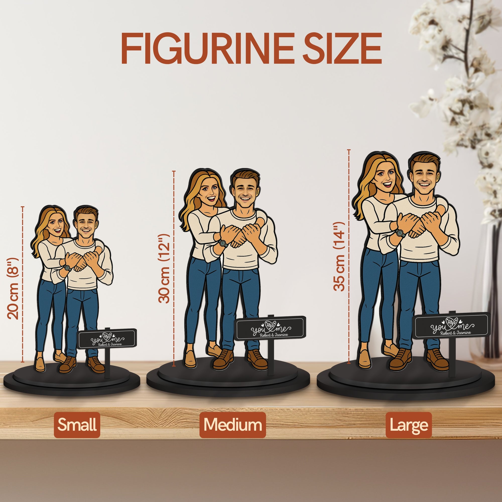 Personalised 3D Wooden Cartoon Couple Figurine Display, Custom Print Photo Portrait Caricature Home Decor, Birthday, Anniversary, Xmas Gift