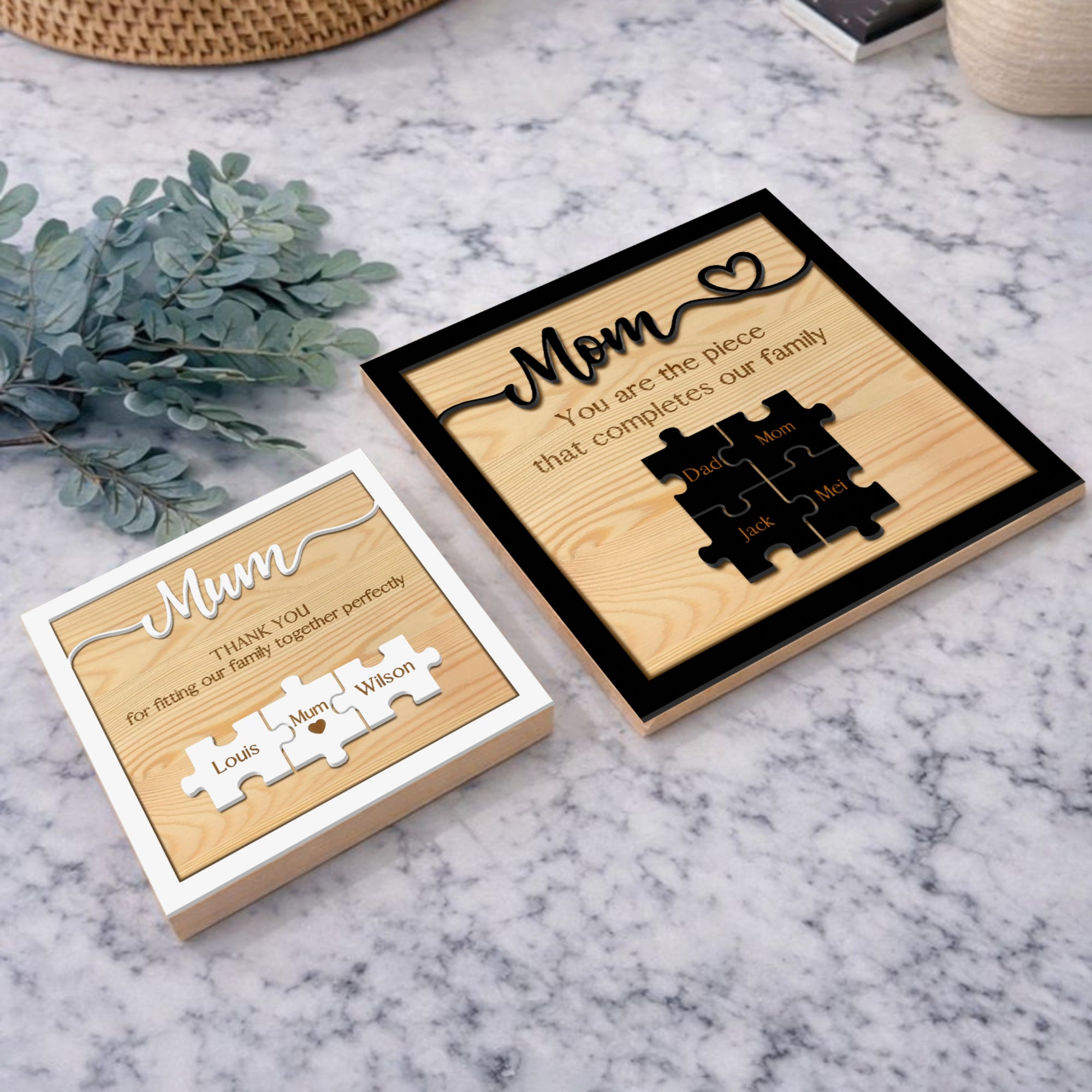 Personalised 3D “You’re the Piece That Holds Us Together” Mum Puzzle on Engraved Wooden Block Sign, Mother's Day Gift for Mom Grandma Granny