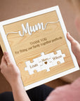 Personalised 3D “You’re the Piece That Holds Us Together” Mum Puzzle on Engraved Wooden Block Sign, Mother's Day Gift for Mom Grandma Granny