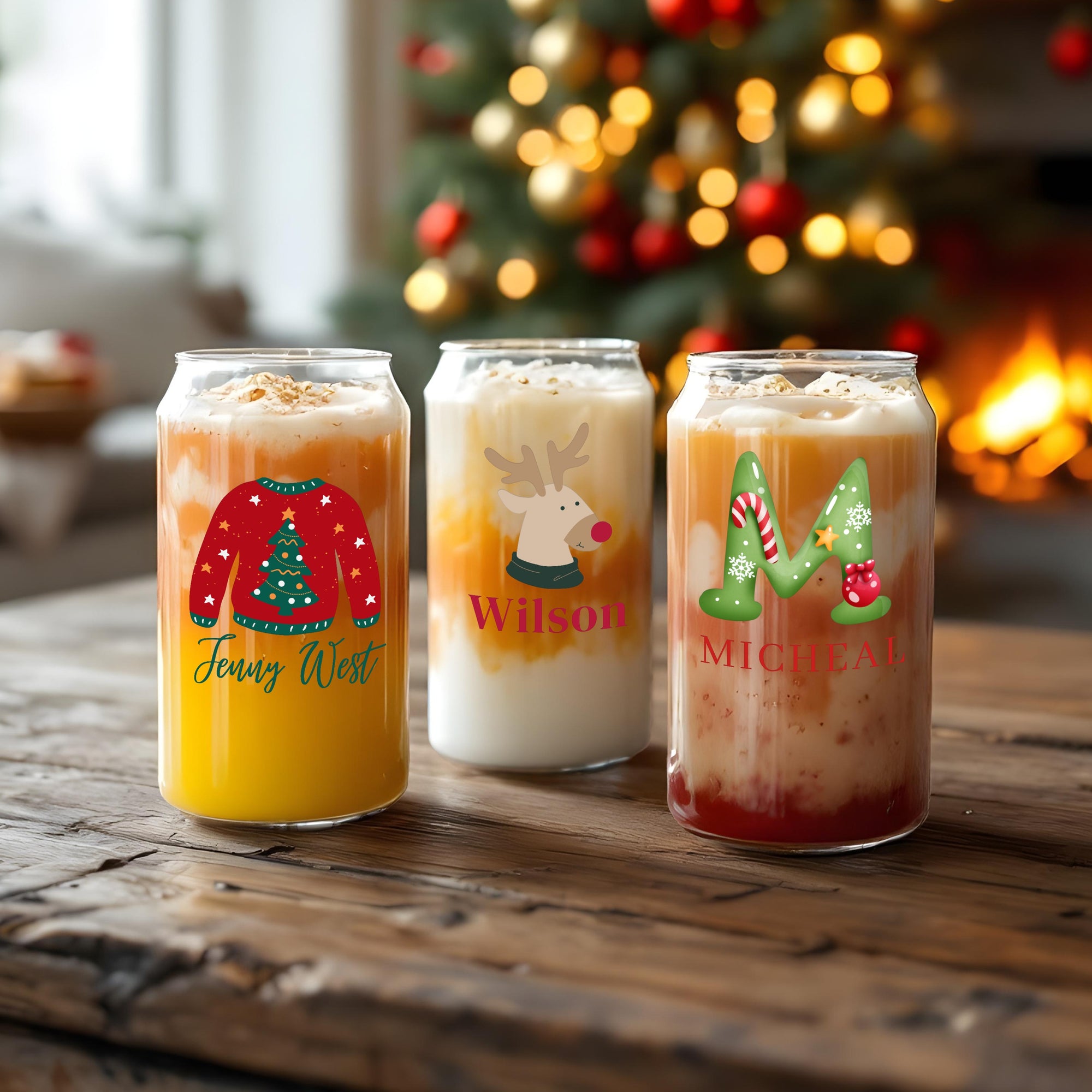 Personalised 470ml Christmas Photo Can Glass, Customised Kid Beverage Tumbler Coffee Cup Logo Corporate Gift Xmas Party Decor Festive Favour