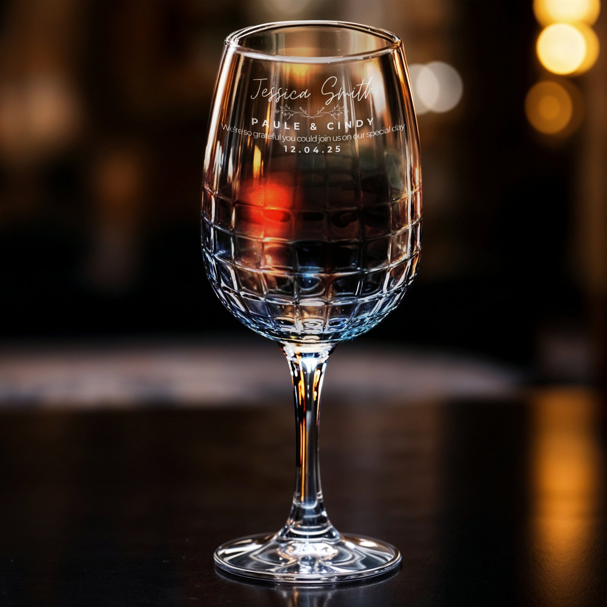 Personalised 470ml Diamond Wine Glass, Custom Engraved Monogram Logo Beverage Glassware, Barware Housewarming Corporate Gift, Wedding Favour