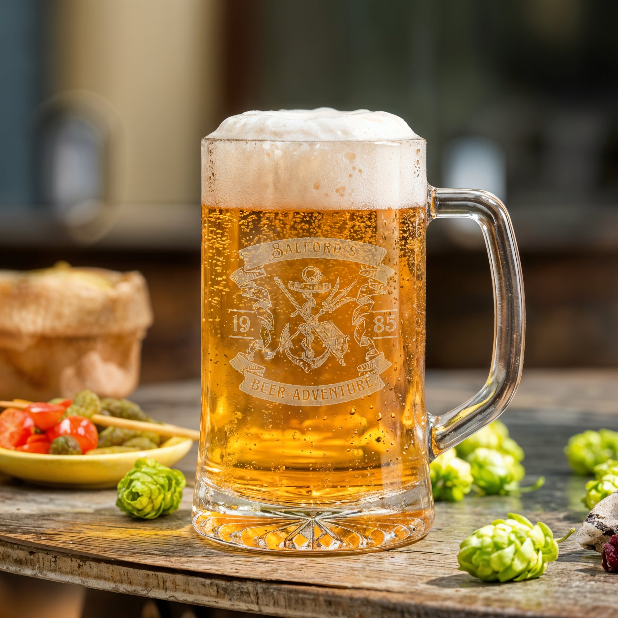 Personalised 510ml Italian Beer Tankard Glass, Engraved Brewery Mug, Custom Logo Tumbler, Dad, Housewarming Gift, Wedding Groomsmen Favour