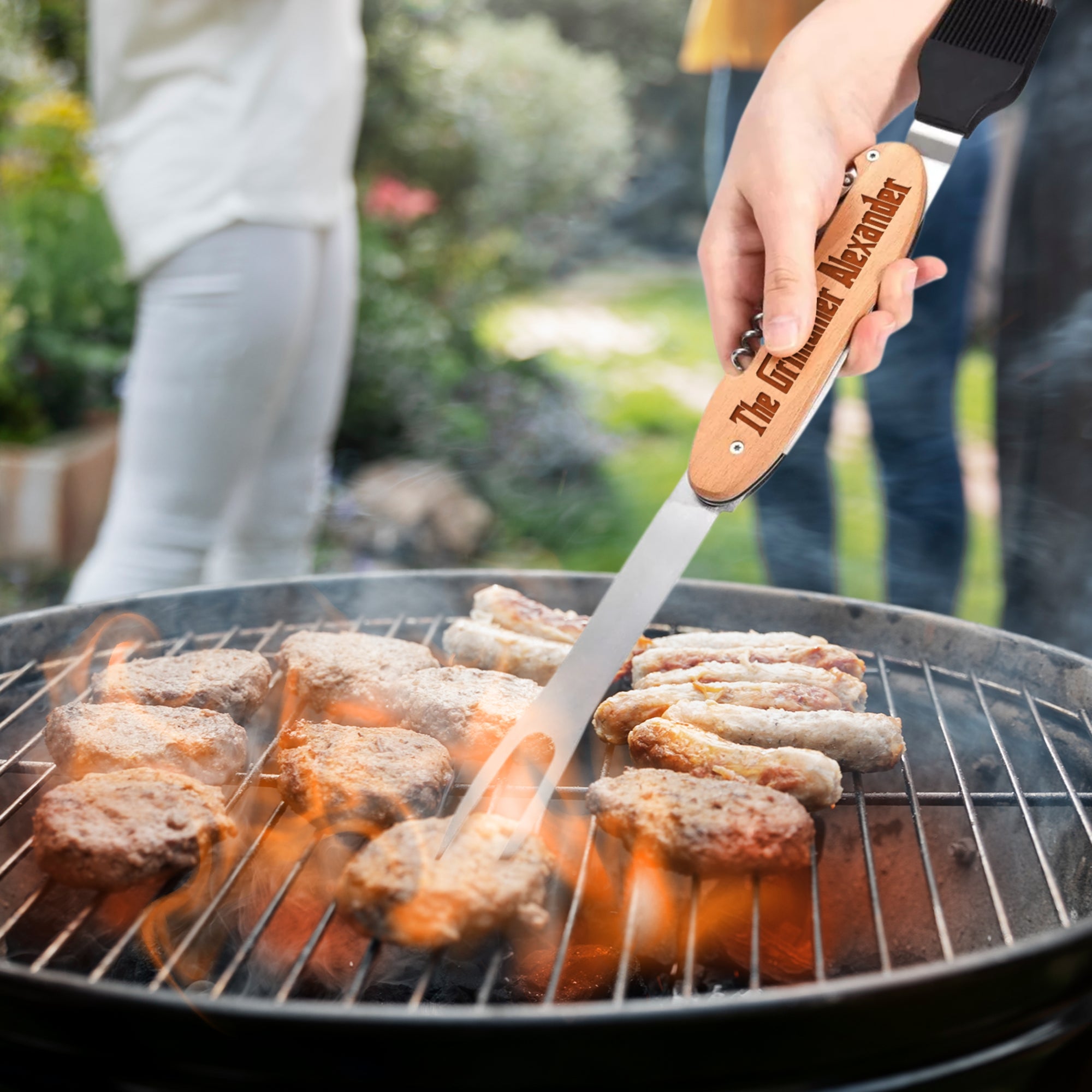 Personalised 5 in 1 Foldable BBQ Tool, Custom Engraved Logo Barbecue Spatula &amp; Multi Grill Tools, Dad, Housewarming Groomsman Corporate Gift